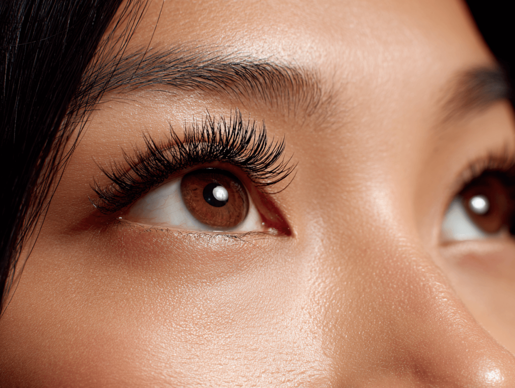 Wispy lash extensions for Asian eyes creating a soft, natural, and light fluttery effect