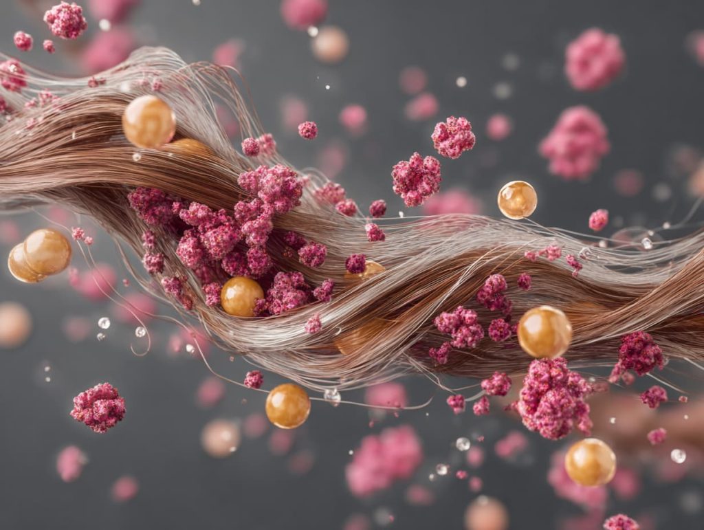 Protein molecules repairing damaged hair shaft after treatment